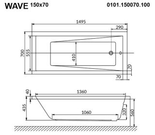 Гидромассажная ванна Whitecross Wave 0101.150070.100.SOFT.BR 150x70см Soft бронза