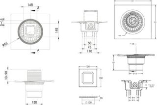Душевой трап Berges Wasserhaus Zentrum Norma 090463 15х15 Матовый хром