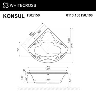 Гидромассажная ванна WHITECROSS Konsul 0110.150150.100.SOFT.BR 150 см Soft бронза