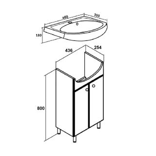 Тумба под раковину Runo  (под умывальник Уют 45) Уют 45 (00000000064)
