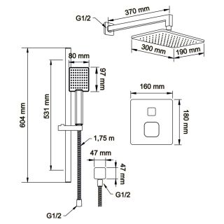 Душевой комплект Swedbe Platta 5558 с термостатом хром
