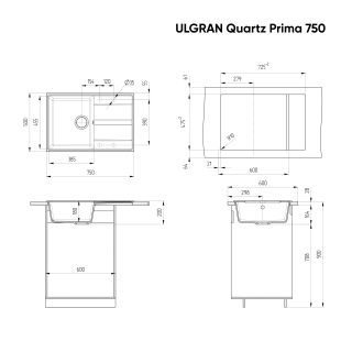 Кухонная мойка Ulgran Quartz Prima 750-01 жасмин