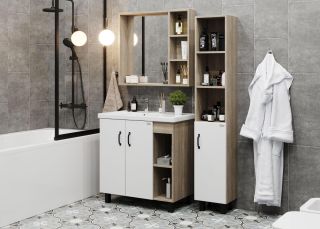 Напольная тумба под раковину Onika Тимбер 108045 правая 80см белый матовый/дуб сонома