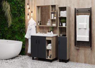 Напольная тумба под раковину Onika Тимбер 108046 правая 80см серый матовый/дуб сонома