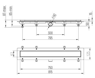Душевой лоток Paini Klasik CH750KN2 монтаж к стене 75см хром глянец