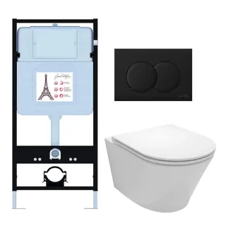 Инсталляция Jacob Delafon E21750RU-BL с безободковым унитазом Rodin+ сиденье с микролифтом клавиша смыва чёрная матовая