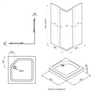 Душевой уголок Triton Вента Щ0000057853 80x80 см профиль чёрный стекло прозрачное