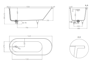 Ванна из искусственного камня Salini Ornella Kit S-Sense 102411G 170x75см белый глянцевый