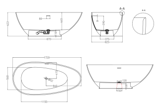 Ванна из искусственного камня Salini Paola S-Stone 101512SMRF 172x82см RAL полностью