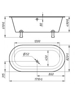 Ванна из искусственного камня Фэма Стиль Феррара на опорах RAL 171x82 см