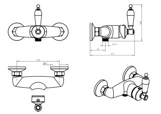 Смеситель для душа Boheme Vogue  Murano, белое_Комплект бронза