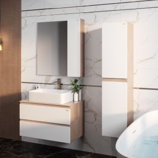 Шкаф-зеркало Onika Алеста 208095 правый 80см белый/камень светлый