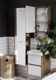 Шкаф-колонна Акватон Сканди белый/дуб рустикальный 1A253403SDZ90 (дверь зеркальная)