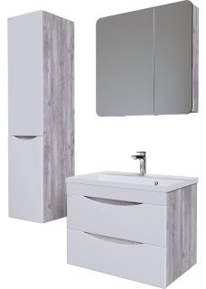 Тумба подвесная под раковину Grossman Талис 108014 80см бетон пайн/белый глянец