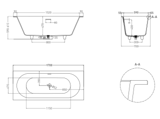Ванна из искусственного камня Salini Ornella Axis Kit S-Sense 104713GRF 170x70см RAL полностью