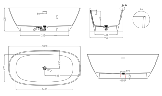 Ванна из искусственного камня Salini Sofia S-Stone 102529MRH 185x90см RAL снаружи