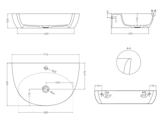 Подвесная раковина Salini Alda Wall 03 S-Stone 140323MRF 71см RAL полностью