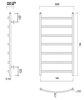 Полотенцесушитель водяной Domoterm Калипсо П7 500x700 белый