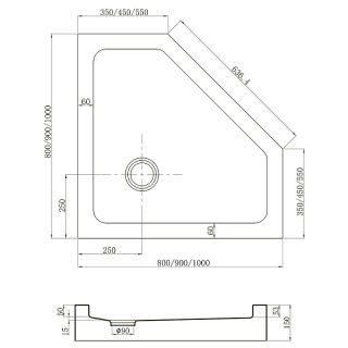 Душевой поддон пятиугольный (трапеция) Veconi Tezeo Acrylic TZ-53B, 1000x1000x150, акрил, черный