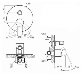 Встраиваемый смеситель с переключателем, хром/белый Cezares LACONICO-C-VDI-BLC