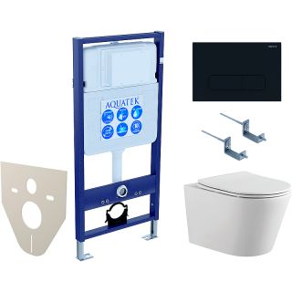 Комплект унитаза с инсталляцией Aquatek SET AQUATEK ВЕГА-1905-017 с сиденьем Микролифт и  клавишей смыва черной
