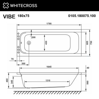 Гидромассажная ванна WHITECROSS Vibe 0105.180075.100.SOFT.WH 180x75 см Soft белый