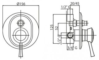 Встраиваемый однорычажный смеситель для душа с переключателем, бронза Cezares GIUBILEO-VDIM-02