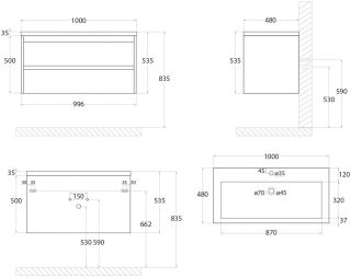 Подвесная тумба под раковину Art&Max Family 100см бетон экзотик Family-1000-2C-SO-PE