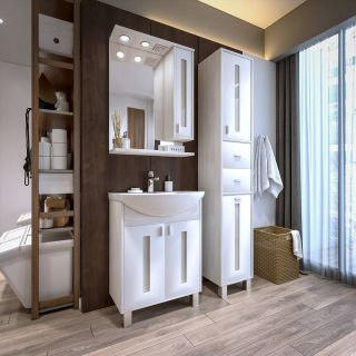 Зеркальный шкаф с подсветкой Бриклаер Бали 4627125412004 правый 62 см лиственница/белый