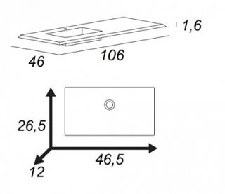 Раковина из искусственного мрамора правосторонняя 106х46х1,6 Solid surface CEZARES 50214 белый