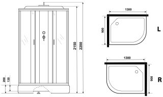 Душевая кабина Niagara NG-33394-14LF с гидромассажем 130x90см серебро/матовое