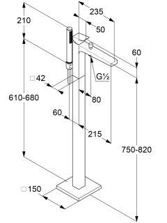 Напольный смеситель для ванны Kludi Decus 545903975 чёрный матовый