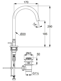 Смеситель для раковины Kludi Nova Fonte Puristic 20143N015 брашированное золото