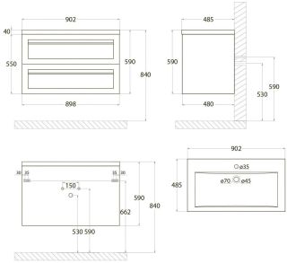 Подвесная тумба под раковину Art&Max Platino 90см светло-зелёный матовый AM-Platino-900-2C-SO-MM