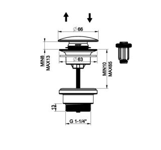 Донный клапан Gessi 54599.707 без перелива чёрный хром шлифованный