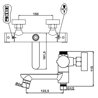 Душевая стойка Swedbe Hermes 9090G1GH с термостатическим смесителем для ванны хром/серый