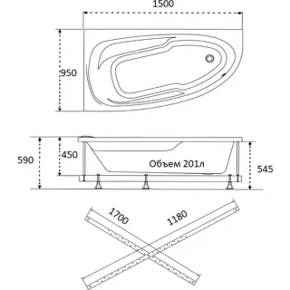 Акриловая ванна 1ACReal Мадрид Щ0000045644 левая обрезанная 150x95 см белый