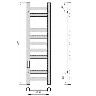 Полотенцесушитель электрический Laris Флавиа 73207658 левый П9 20x80см чёрный муар