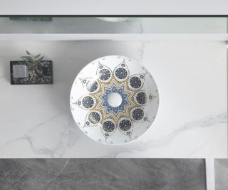 Раковина чаша Bronze de Luxe Lotos 5008, белый/синий