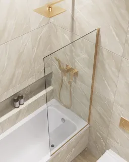 Шторка на ванну в профиле by Deonria C-140-80-8-T-G 80см золото/прозрачный