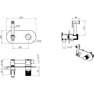 Гигиенический душ со смесителем Boheme Stick Linea 127-CB.3 брашированная медь
