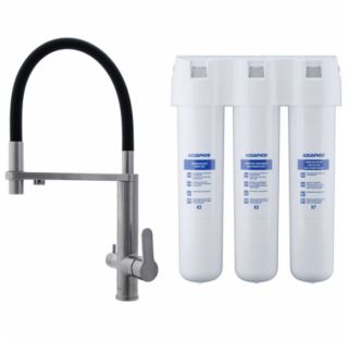 Смеситель для кухни Swedbe Selene Plus 8440K в комплекте с фильтром Аквафор Кристалл нержавеющая сталь/чёрный