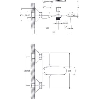 Смеситель для ванны с коротким изливом  RUSH Gozo (GZ3735-44)