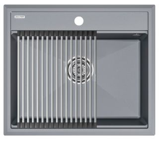 Комплект Paulmark: мойка Stepia 60 и ролл-мат Step PM115951-GRM+R375-BS серый металлик/брашированная нержавеющая сталь