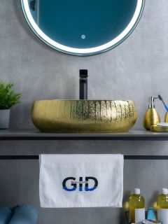 Раковина Gid 9030g 52234 накладная золотая 48x34x15