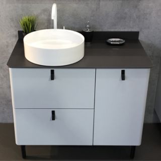 Comforty Тумба-умывальник "Сорренто-90Н" 00-00013520 светло-серый с черной столешницей c раковиной Comforty 9110