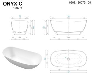 Ванна из искусственного камня Whitecross Onyx C 0206.160075.100 160x75см белый глянец