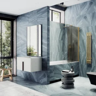 Шторка на ванну MaybahGlass MGV-612-3 60см золото