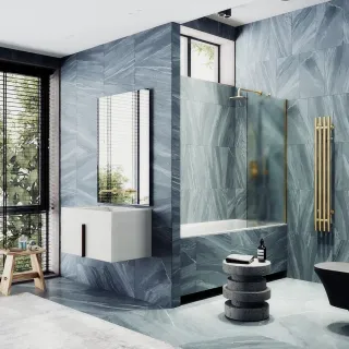 Шторка на ванну MaybahGlass MGV-93-3ш 70см золото