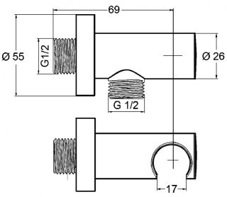 Шланговое подключение Kludi A-QA с держателем для душа чёрный матовый 6054739-00